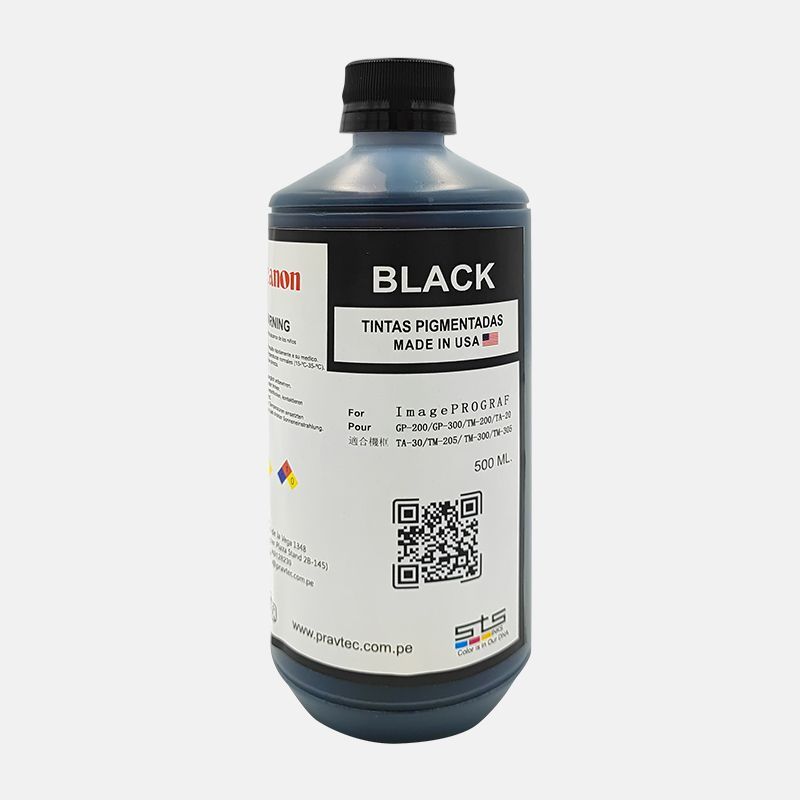 pravtec-productos-tintas-compatibles-500-negro TINTA COMPATIBLE MBK PIGMENTADA, PARA PLOTERS CANON X 500 ML. MADE IN USA - Imagen 1