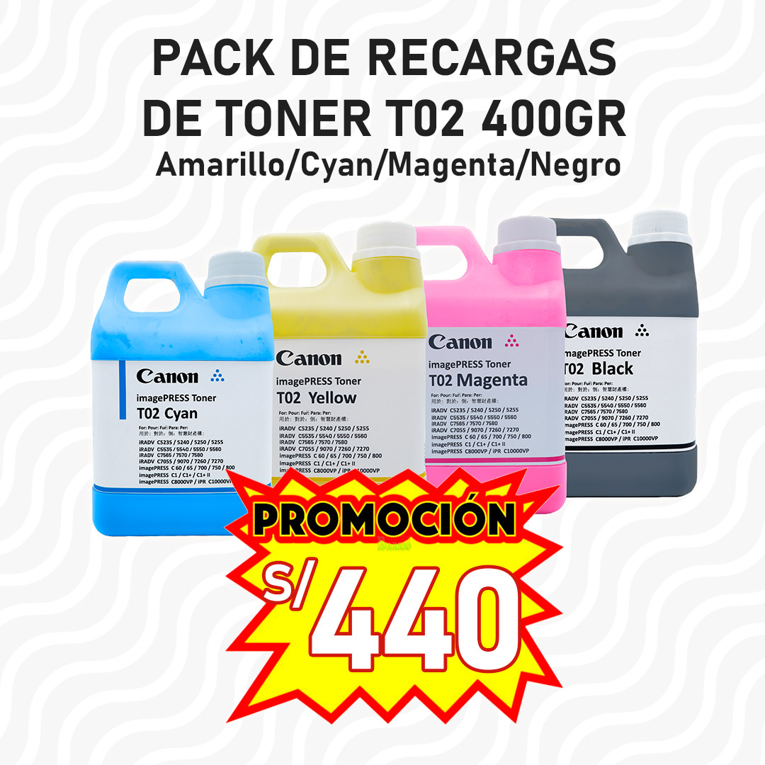 PROMO-TONERS-440 Pack de Recargas de Toners TO2 400 Gr. Amarillo/Cyan/Magenta/negro - Imagen 1